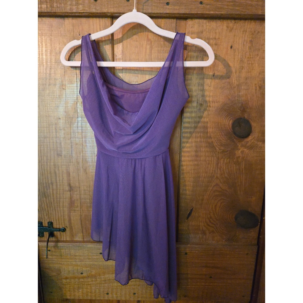 KH MARTIN Purple Lyrical Dance Dress Asymmetrical Mesh Cowl Neck Size 3 / S